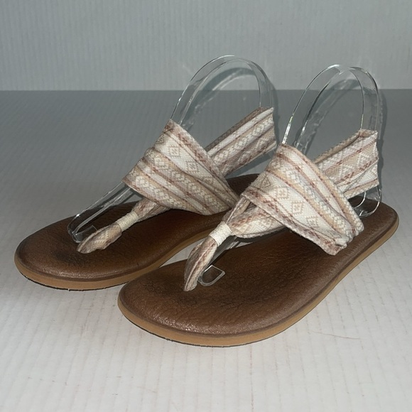 Sanuk Cream And Brown Aztec Print Yoga Slingback Sandals - Picture 2 of 10